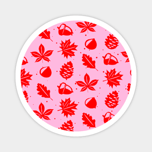 Red Graphic Nature Pattern on Pink Background Magnet